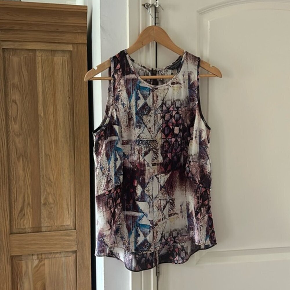 NWT WAVERLY  GREY silk multi colour sleeveless blouse large